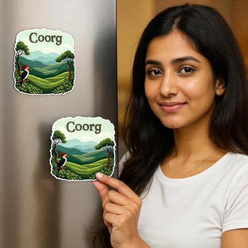 Image of Naxon Coorg City Theme Souvenir Wooden Fridge Magnet for Refrigerator - Printed Fridge Magnet for Kitchen & Home Decor | Perfect Souvenir Gift | Size 3x3 in | Pack of 1