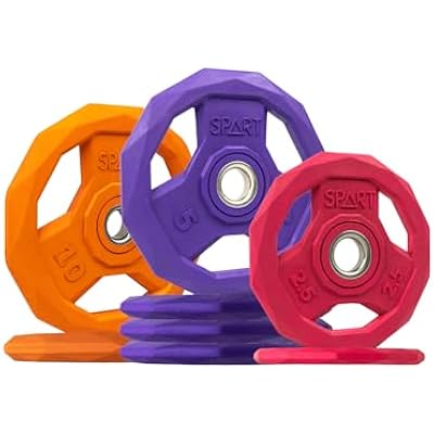 SPART Color Coded Weight Plate 1-Inch Rubber Coated Standard Grip Plate for Barbell,Solid Cast Iron Weight Plates for Strength Training,Weightlifting,Crossfit, Fit All 25/28mm Barbells