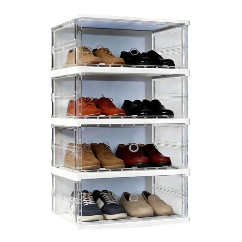Boîte à chaussures transparente pliable en plastique avec porte magnétique