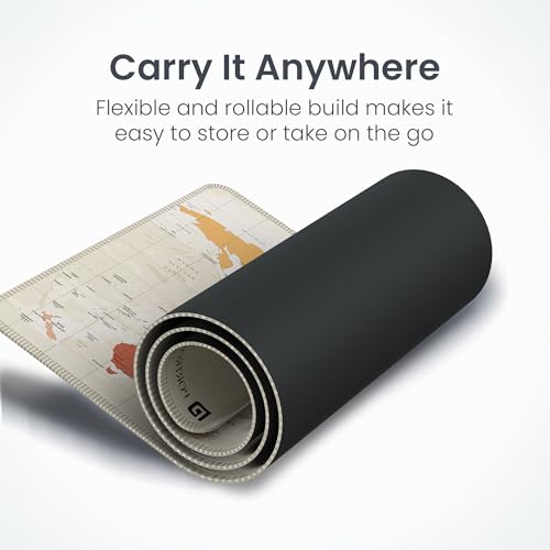 Image of Portronics Comfipad Atlas World Map Desk Mat 80x30cm Extended Mouse Pad with Anti-Slip Rubber Base, Stitched Edges, Smooth Fabric Surface, Waterproof, Rollable Desk Pad for Office, Gaming, Beige