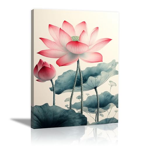 Poster moderne lotus rose encre de chine pour habiller un mur vide de chambre