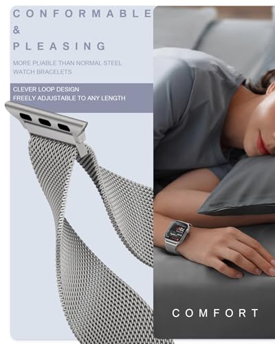 Pulseira milanesa original de aço inoxidável compatível com Apple Watch Series 9, Ultra 2/Ultra, SE/