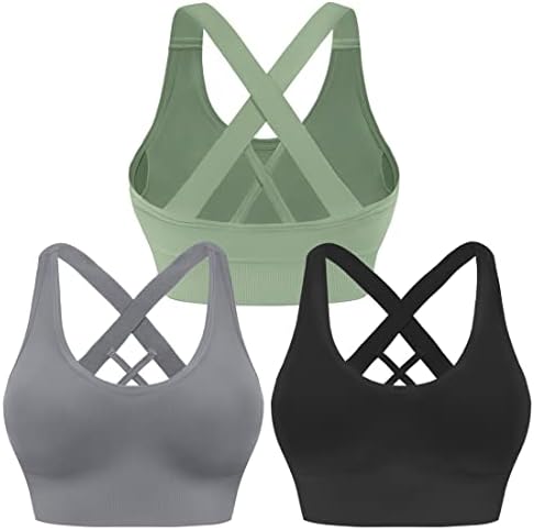 Evercute Sports Bra for Women Padded Medium Support Criss Cross Strappy Bras Seamless High Impact Yoga Exercise Athletic Bras