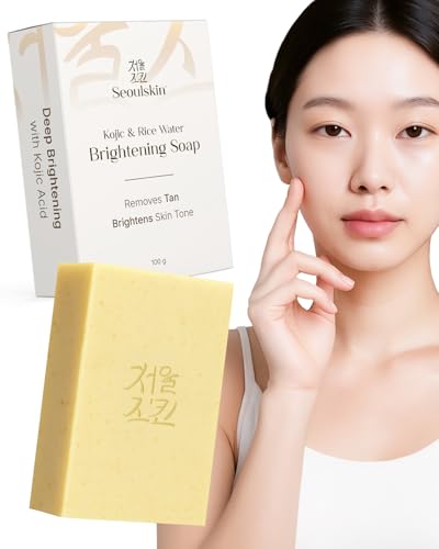 Image of Seoulskin Kojic & Rice Water Brightening Soap | Glowing & Brightening Soaps for bath | For Pigmentation, Dark Spots, Sun Damage | Tan Removal Soap Bar for men and women | Brightens Underarms | Paraben Free | All Skin Types