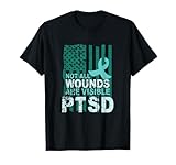PTSD Awareness Not All Wounds are Visible Teal Ribbon Flag T-Shirt