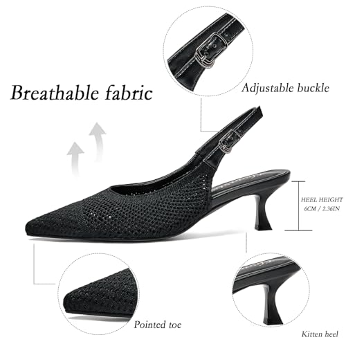 Cozivwaiy Black Mesh Kitten Heel for Women Slingbanck Business Shoes Pointed Closed Toe Elagant Office Pumps Comfortable Low Heels2
