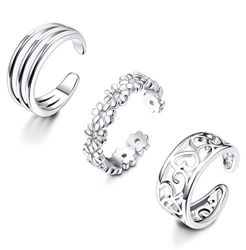 LOYALLOOK 925 Sterling Silver Open Toe Rings Set for Women Simple Thin CZ Tail Band Ring Adjustable