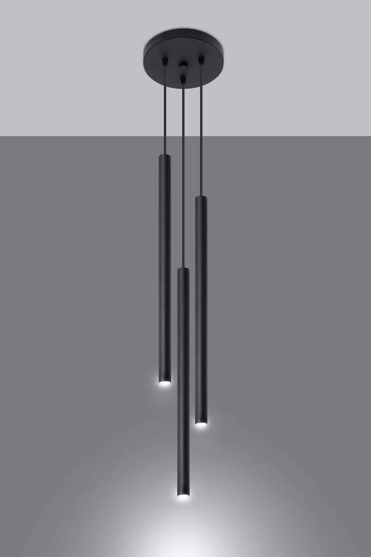 Sollux Lighting Pastelo lampa wisząca 3P, nowoczesne wzornictwo, z cylindrycznym metalowym kloszem, wymienna żarówka G9, 3 x maks. 8 W LED, stal malowana proszkowo, czarna, 20 x 20 x 90 cm