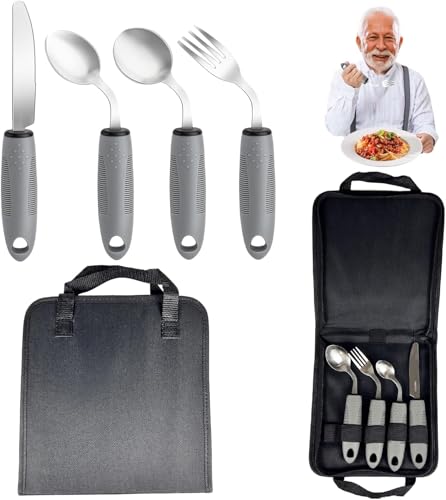 agctrler 42° Winkel Parkinson Besteck (4-teilig), Adaptives Besteckset, 85 g Gewichtetes Besteck bei Handzittern und Arthritis – Ergonomische...