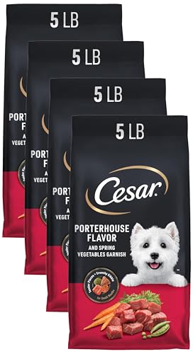 Image of Cesar Small Breed Dry Dog Food for Small Dogs, Porterhouse Flavor and Spring Vegetables Garnish, 5 lb Bag (Pack of 4)