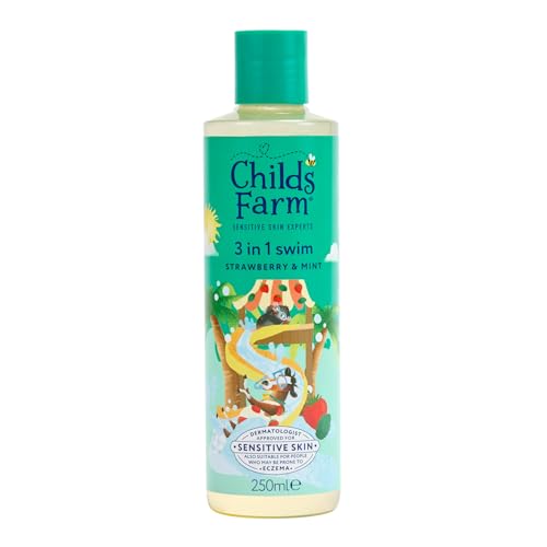 Childs Farm Kids 3 in 1 Swim Strawberry & Mint - Body Wash Shampoo & Conditioner | Tear-free | Suitable for Dry Sensitive Skin 250ml