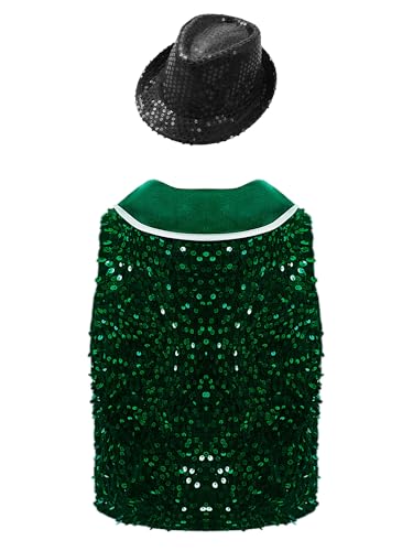Kids Boys Velvet Sequin Vest Sleeveless Jazz Dance Jacket Girls Shiny Button Waistcoat with Bowtie and Hat2