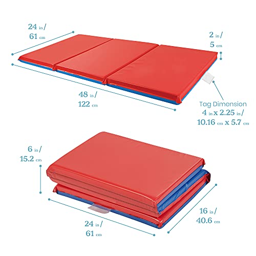 Ecr4Kids Premium Folding Rest Mat, 3-Section, 1In, Classroom Furniture, Blue/Red #TOP1