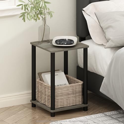 Image of Furinno Turn-N-Tube Night Stand, 2-Tier Open Shelf Design Nightstand, Toolless Bedside Table, End Table, Side Table, for Bedroom, Closet, Dorm, French Oak