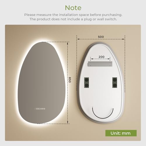 S'AFIELINA Asymmetrical Bathroom Mirror with Bluetooth, Anti-Fog, 3 Colors Adjustable Light, Time & Temperature Display, Memory Function, IP44 Waterproof Backlit LED Mirror with Lights, 85 x 50 cm - Image 8