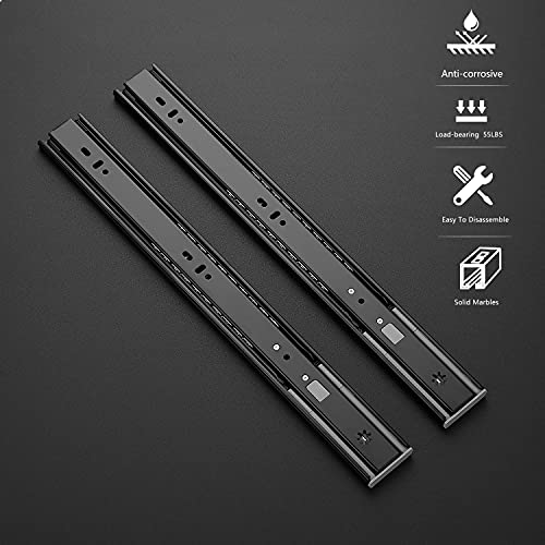 Image of Ravinte 16 Inch Soft Close Drawer Slides 1 Pairs 2 Pack Black Full Extension Ball Bearing Drawer Glide Side Mount