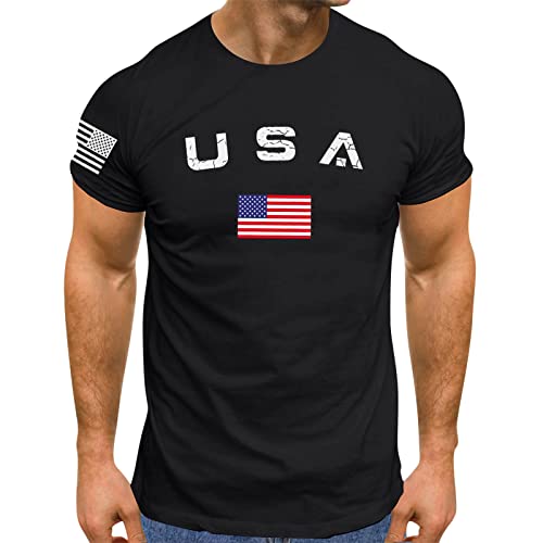 Camiseta de hombre con estampado de bandera de Estados Unidos - Camiseta de verano de manga corta para el día de la independencia - Cómodo y transpirable - Cuello redondo - Casual - Deporte - Exterior