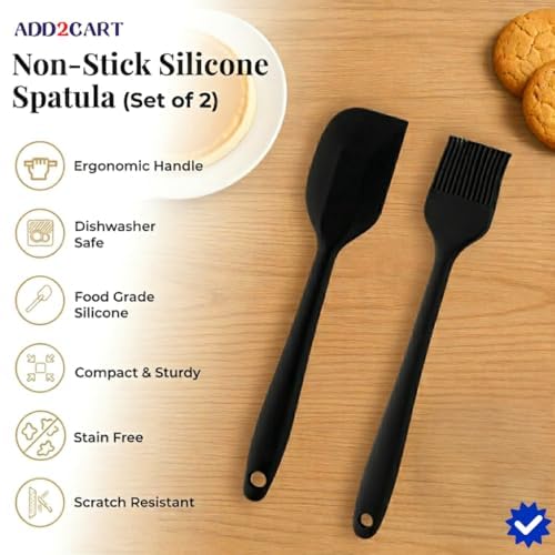 Image of ADD2CART (Assorted, 2 piece Set) Cooking Oil Brush with Non-Stick Silicone Spatula Food-Grade, BPA-Free, Dishwasher Safe, Heat-Resistant from -40C to 230C, and a Smooth Design for Baking and Mixing