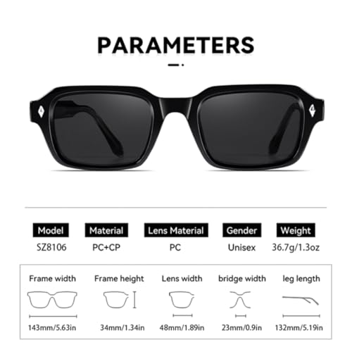 Lunettes de soleil rectangulaires rétro style punk et rivets UV400