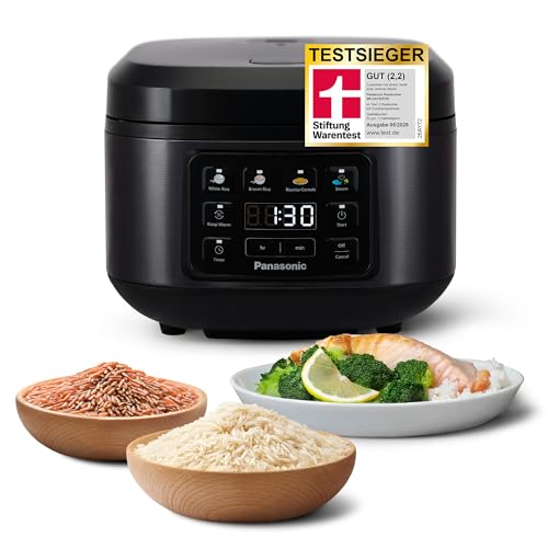 Panasonic SR-DA152KXE Automatischer Reiskocher mit Dampfgarer, 1,5 Liter, 8 Tassen, Fuzzy-Logik, Wasserverhältnisanzeige, BPA-frei, Warmhalten, Startverzögerung, spülmaschinengeeignete Teile, schwarz