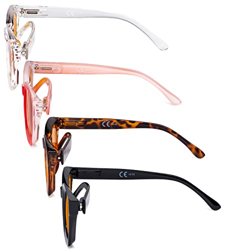 Image of Eyekepper 4 Pack Ladies Computer Glasses Oversized Square Design Blue Light Filter Readers Orange Tinted +0.75