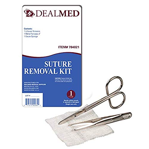 Dealmed Sterile Suture Removal Kit with Scissor, Forceps, and Gauze Sponge, Single-Use, 10 Kits