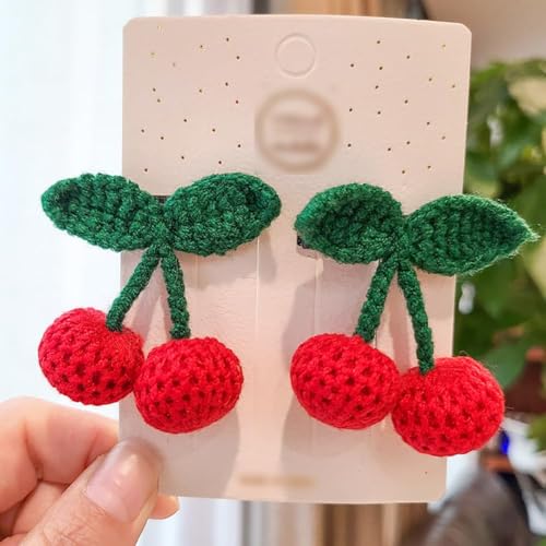 Zhangyihot 4 Pcs Red And Green Sweet Cherry Hair Clips And Hair Ties Handmade Crochet Fruit Hairpins Hair Barrettes Cute Christmas Hair Accessories For Women Girls It'S A Good Gifts Clips And Barrettes thumb #2