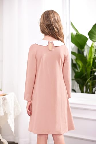 Image of Arshiner Girls Long Sleeve Vintage Peter Pan Collar T-Shirt Dress Age 4-13 Years