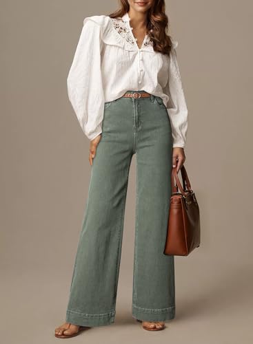 Image of Dokotoo Women's Casual High Waisted Jeans Stretch Wide Leg Loose Denim Pant