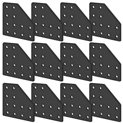 Image of 12pcs Black 2040 Aluminum Extrusion Joint Plate Connector Corner L Bracket 12-Hole 2040 V Slot Hardware T Slotted Accessories With T Nuts and Screws For Aluminum Profile 3D Printer Frame Part