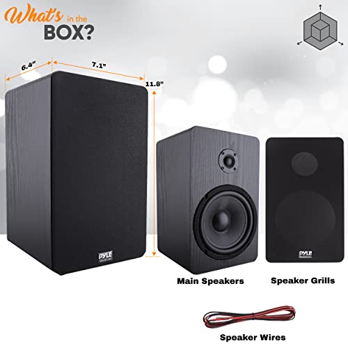 Image of PyleUsa Wood Bookshelf Speaker - 200W Peak - 6.5 in Woofer - .75mm Dome Tweeter - Wall-Mountable Passive Home Theater Satellite - Audiophile Components - Superior Sound - PSMSP6 - Black, Pair