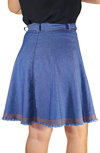 Saia Jeans Evasê Barra Desfiada Com Bordados Dyork Jeans