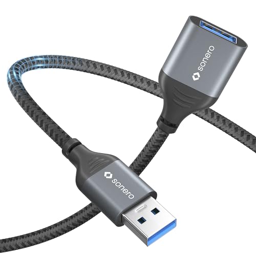 Sonero® USB-A to USB-A Data Cable, Extension Cable, USB Cable Type A, USB 3.0, 5GB/s, Space Grey/Black, 1.00 m - Image 2