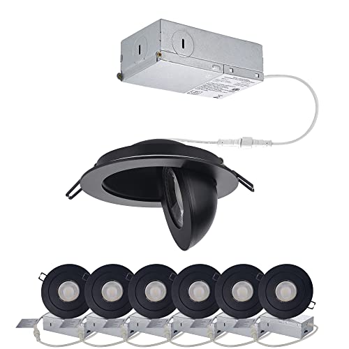 Image of POPANU Gimbal LED Recessed Light - 4 Inch Black 9W 360 Rotation Directional Adjustable Eyeball Sloped Ceiling Recessed Lighting 4 inch Light Wafer Soffit Indoor Spotlight Canless Black 4 inch 6 Pack