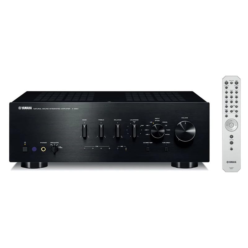 Image of Yamaha A-S801 Amplifier Bundle w /AudioQuest Jack Russell Cable (Black) | Integrated amplifier with ESS DAC, USB DAC, optical /coaxial inputs, and AudioQuest Jack Russell 4m RCA subwoofer cable