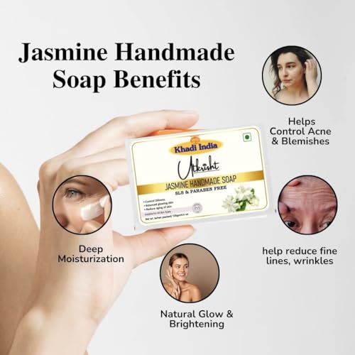 Image of Utkrisht Khadi Jasmine Handmade Bathing Soap Bar 125g (Pack of 2) | Natural & Herbal Soap for Glowing Skin | Helps Control Acne & Blemishes | Deep Moisturizing & Skin Brightening | All Skin Types