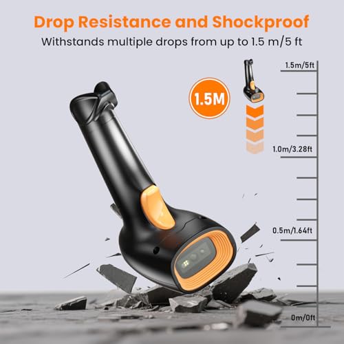 Image of HIROBOT QR /2D /1D Barcode Scanner with Stand, Wired Handheld Barcode Reader Compatible with QR Code & Barcode, Camera Button Scan /Induction and Continuous Automatic Scan (BlackOrange)