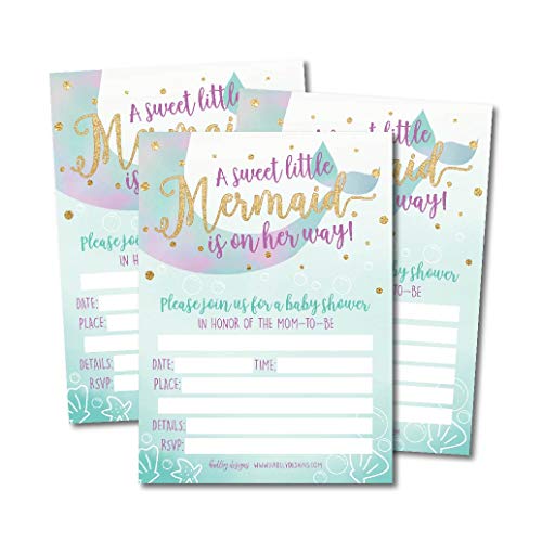 25 Mermaid Baby Shower Invitations, Sprinkle Invite for Girl, Under The Sea Nautical