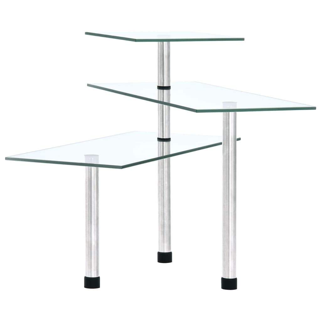 Estantería esquinera de cocina de 3 niveles, vidrio templado, acero inoxidable, transparente, ahorra espacio, especiero y organizador de cocina, con 3 estantes escalonados para hierbas, latas