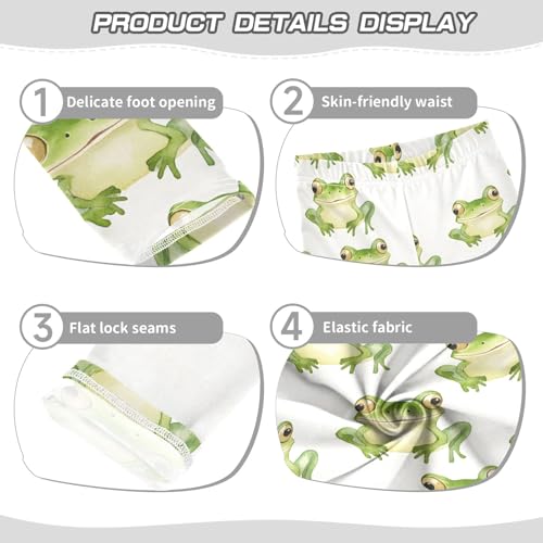Frog Watercolor White Girls Leggings Athletic Pants Tights Stretch Bottom3