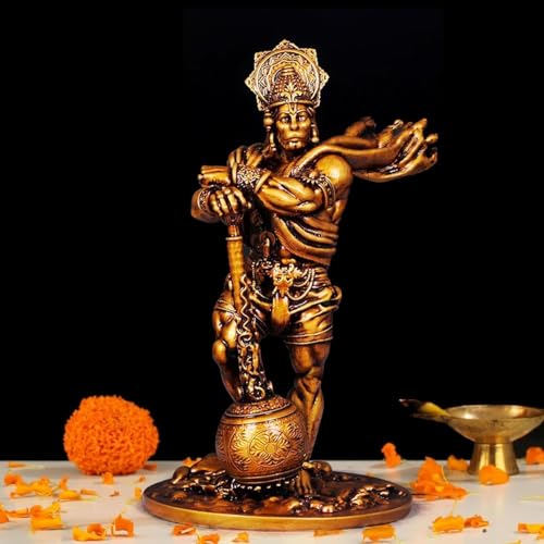 Image of Resin 4.3 Inch Bahubali Hanuman Ji Murti for Car Dashboard Pavan Putra Bajrangbali Idol Statue for Home Decor /Pooja Room /Office Tabletop /Hanuman Statue Showpiece for Gift Items (Golden)