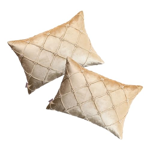 Image of Home - The Best is for You Luxurious Gold Velvet Lumber Cushion Covers with MOTIWORK - Set of 2, 12x18 Inch