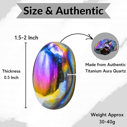 Image of Certified Titanium Aura Quartz Crystal Palm Pebbles Stones for Anxiety Stress Relief Massage - AAA Grade Original Healing Gemstone Agate Palm Stone for Yoga Meditation Spiritual Reiki Feng Shui