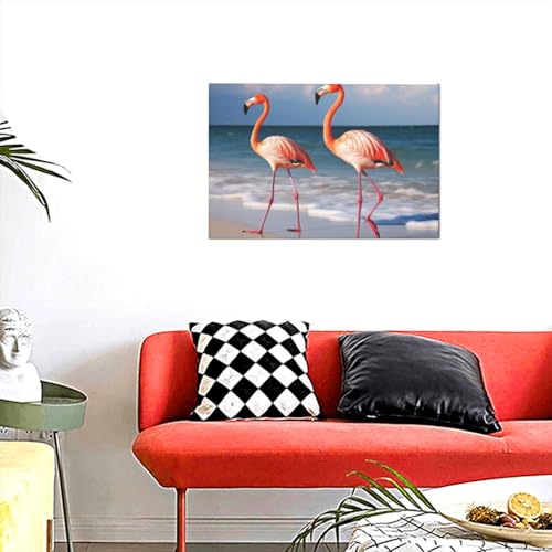 Flamant rose sur la plage tableau déco pour créer une ambiance bord de mer