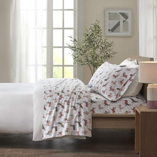 Image of True North by Sleep Philosophy Cozy Flannel Warm 100% Cotton Sheet - Novelty Print Animals Stars Cute Ultra Soft Cold Weather Bedding Set, Twin, Reindeer 3 Piece