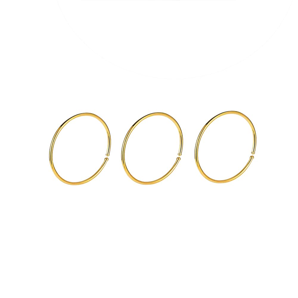 14K Gold Nose Ring Hoop for Women, Thin Nose Piercing jewelry (Gold, 3pcs- 8mm 22 gauge)