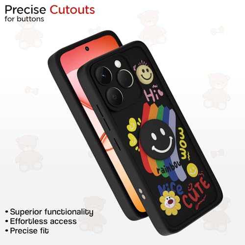 Image of Pikkme Back Cover for Realme 15T 5G / Realme Narzo 90 5G | Soft Silicone| Cute Rainbow Smile & 3D Cartoon Flower Design | Shockproof Raised Camera Protection Bumper Case (Black)