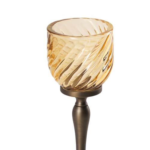 Image of Pure Home Yellow Swirl Textured Hurricane - Large | Size: 9 x 9 x 24 cm | Premium Hurricanes for Home Decor | Living Room & Home Decor Showpiece | Ideal for Diwali & Festive Gifting | Premium | Pack of 1