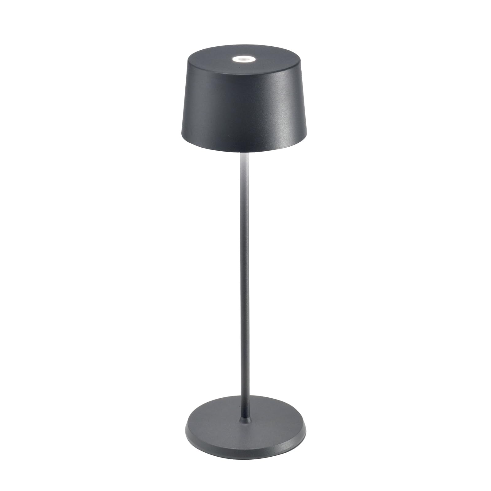 Zafferano, Lampada Olivia Pro, Lampada da Tavolo Ricaricabile e Senza Fili con Controllo Touch, Adatta per Salotto ed Esterni, Dimmer, 2200-3000 K, Altezza 35 cm, Colore Grigio Scuro