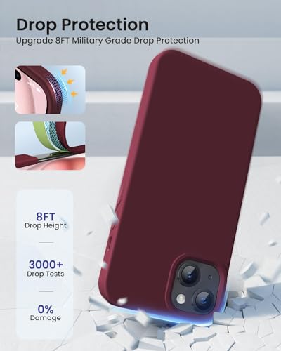 Image of MIDOS Back Cover Compatible with iPhone 15 Case Liquid Silicone Full Protection Shock Proof Back Cover for iPhone 15 (Wine Red)